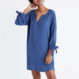Madewell Du Jour Blue V Neck Tie Sleeve Shift Shirt Dress